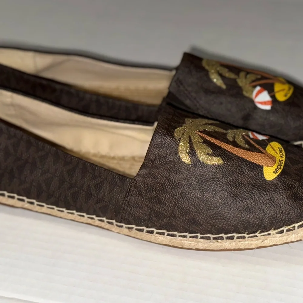 Michael Kors Brown Espadrilles with Glitter Palm Tree Design